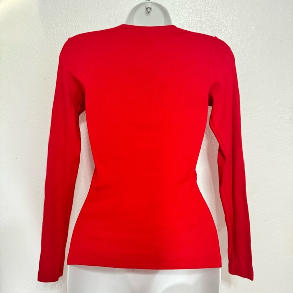 GUESS deep v neck red zip front long sleeve top size small - Picture 4 of 7